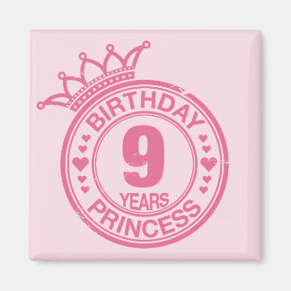 Aimant 9 ans - Anniversaire Princesse - rose