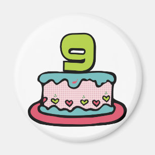 Aimant 9 ans d'anniversaire pour Birthday Cake