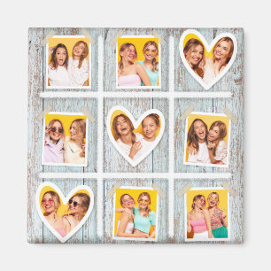 Aimant 9 Photo Collage Rustic Wood Hearts Meilleurs amis