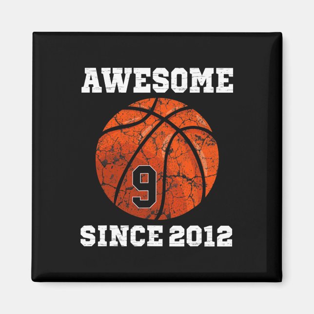 Aimant 9e anniversaire Basketball Lover cadeau 9 ans Vin (Devant)
