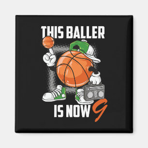 Aimant 9e anniversaire Joueur de basket amusant 9 ans enf
