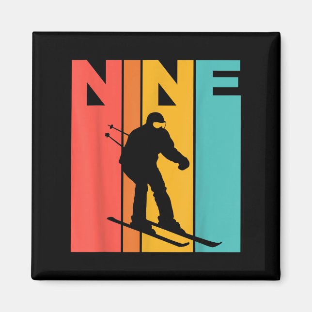 Aimant 9e anniversaire Retro Ski 9 ans Garçons Anniversai (Devant)