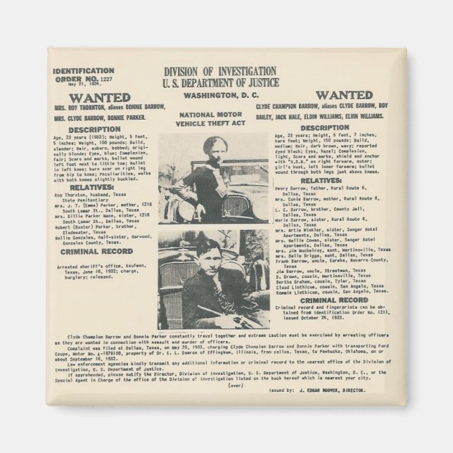 aimant à affiche du fbi bonnie et clyde (Devant)