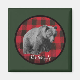Aimant à carreaux de buffle avec ours grizzly sauv