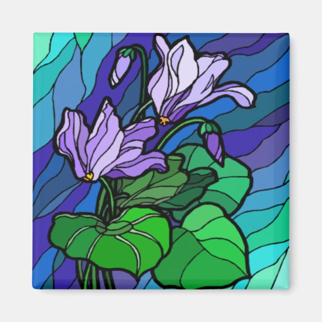 Aimant à fleur pourpre en verre (Devant)