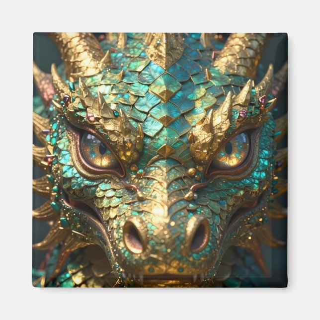 Aimant A Turquoise and Gold Dragon Mystical (Devant)