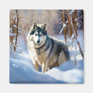 Aimant Aaskan Malamute Laisser Il Neige Noël