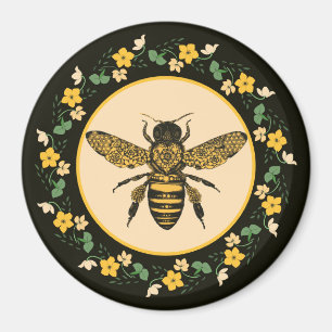 Aimant Abeille dans un cadre de fleurs Jaune 