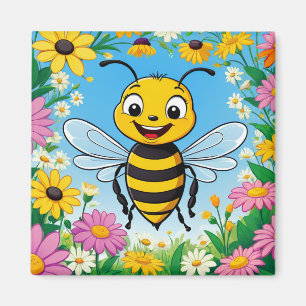 Aimant Abeille de dessin animé fleurs colorées