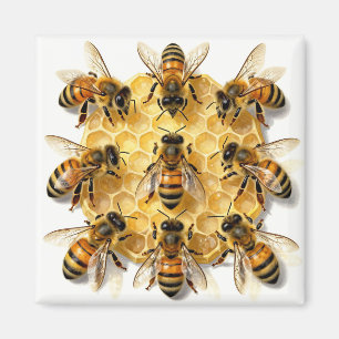 Aimant Abeilles à Miel sur un Cercle d'Alvéoles Hexagonal
