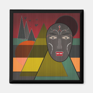 Aimant Abstract african mask in re vintage colors