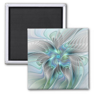 Aimant Abstrait Bleu Vert Papillon Imaginaire Fractal Art