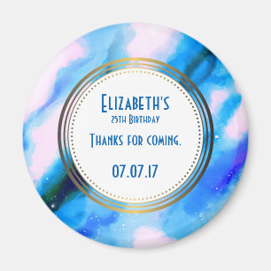 Aimant Abstrait bleu W/ Cercle d'or Merci d'anniversaire