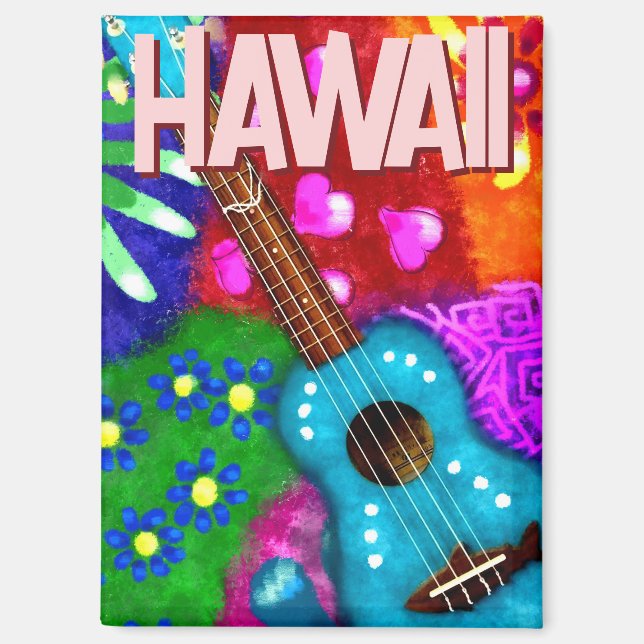Aimant Abstrait Funky Ukulele Floral Tropical Turquoise P (Recto)