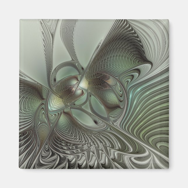 Aimant Abstrait Olive Sage Green Grey Fractal Art Imagina (Devant)