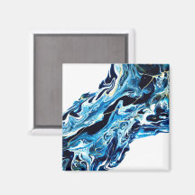 Abyss Abstract Navy Blue Gold White Fluid Art
