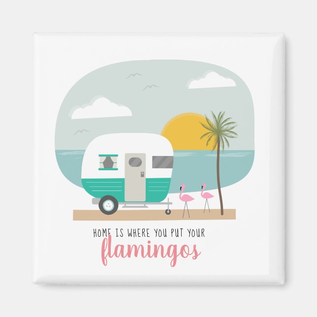 Aimant Accueil Flamants roses Plage Turquoise Camper (Devant)
