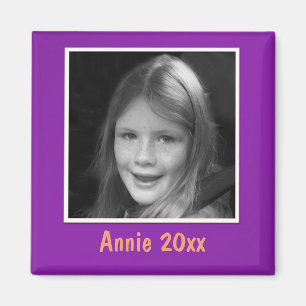 Aimant Accueil personnalisé violet photo et texte personn