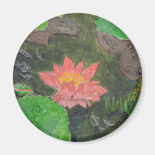 Aimant Acrylique sur toile, fleur de lys d'eau rose
