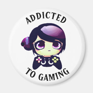 Aimant Addicité au jeu   Cute Kawaii Girl Gamer
