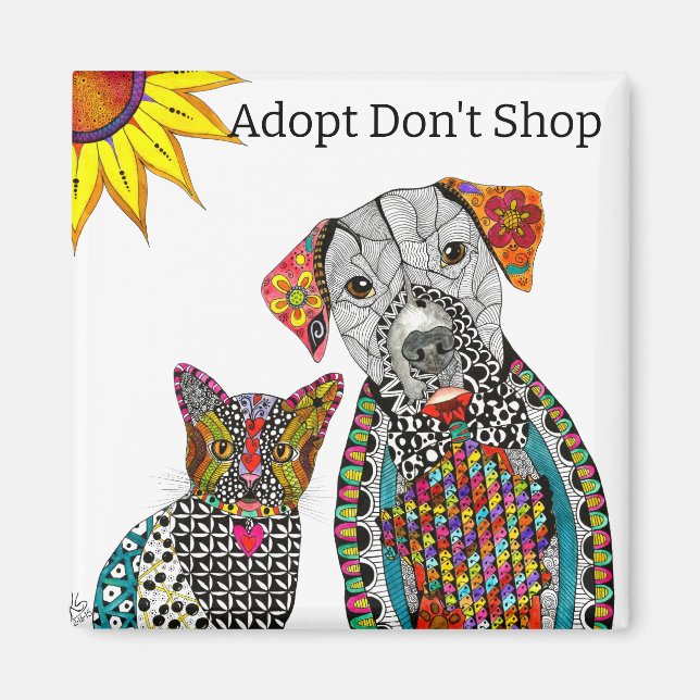 Aimant Adoptez Ne pas Acheter L'Aimant Chien Et Chat (Devant)