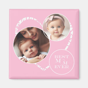 Aimant Adorable 3 Photo "Meilleure Maman Jamais" Rose, Co
