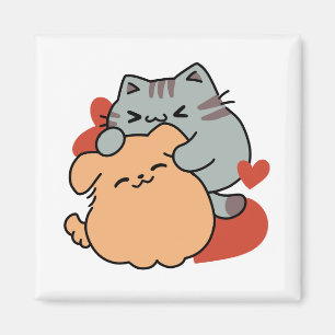 Aimant Adorable chat et chien Hug - Meow & Woof Design