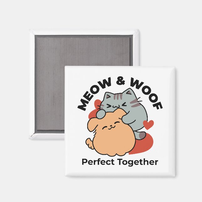 Aimant Adorable chat et chien Hug - Meow & Woof Design (Recto/Verso)