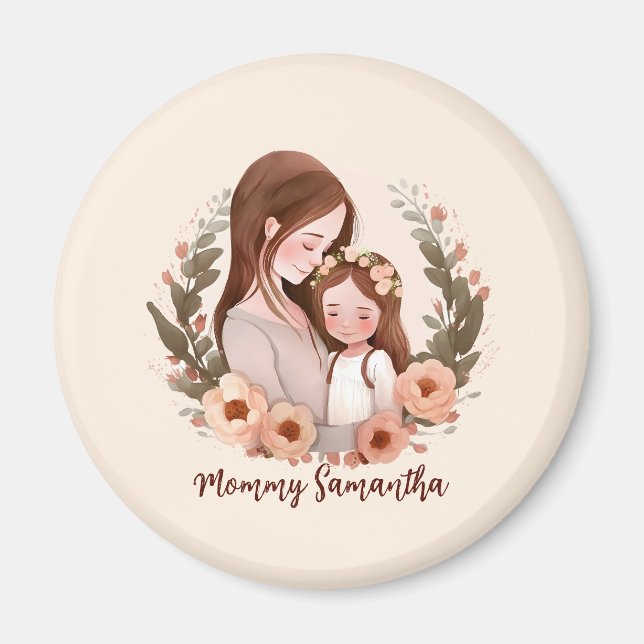 Aimant Adorable maman et fille Bond - Cadre Floral (Devant)