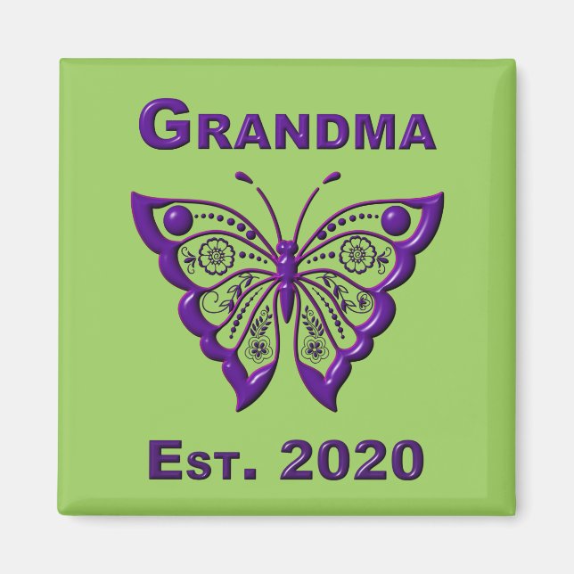 Aimant Adorable papillon grand-mère "Est 2020" (Devant)