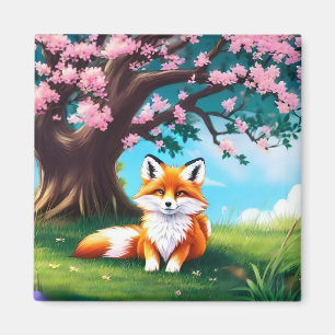 Aimant Adorable Renard assis sous l'arbre
