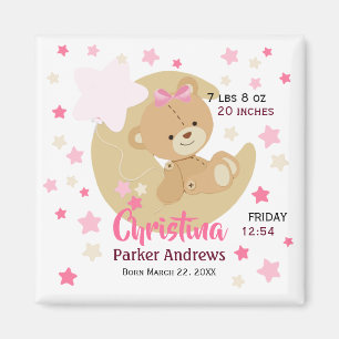 Aimant Adorable Teddy Bear Baby Girl Birth Stats