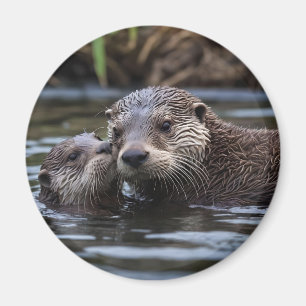 Aimant **"Adrift in Love : Mummy and Baby Otter"**