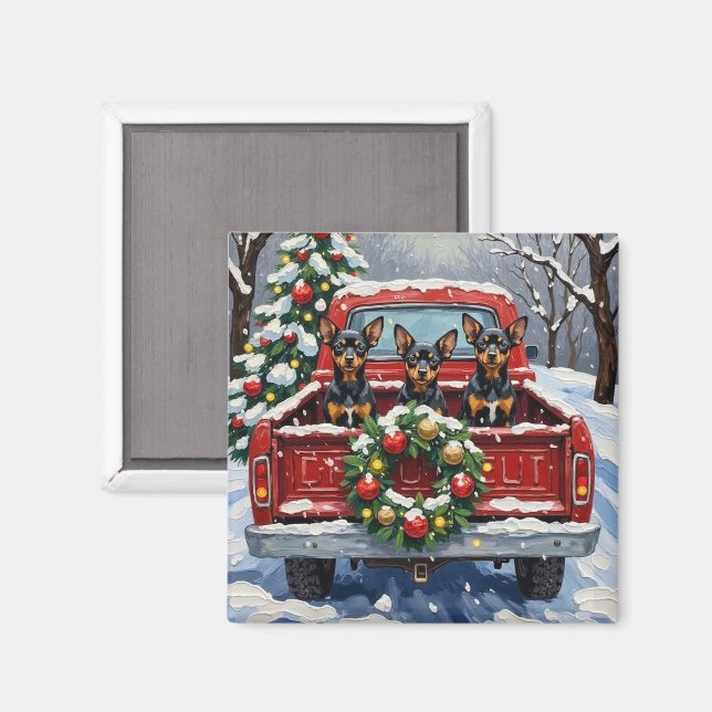Aimant Affenpinscher Christmas Red Truck Holiday (Recto/Verso)