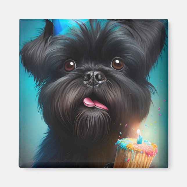 Aimant Affenpinscher fête le gâteau des ballons d'anniver (Devant)