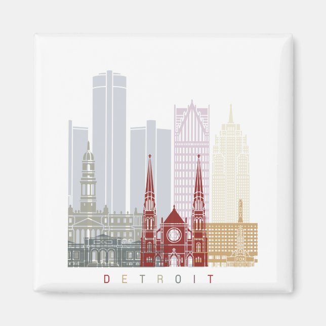Aimant Affiche de la ligne d'horizon de Détroit (Devant)