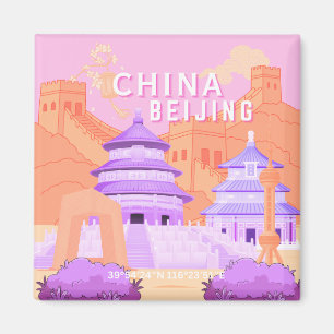 Aimant Affiche de voyage à Pékin Chine Art rose et lava