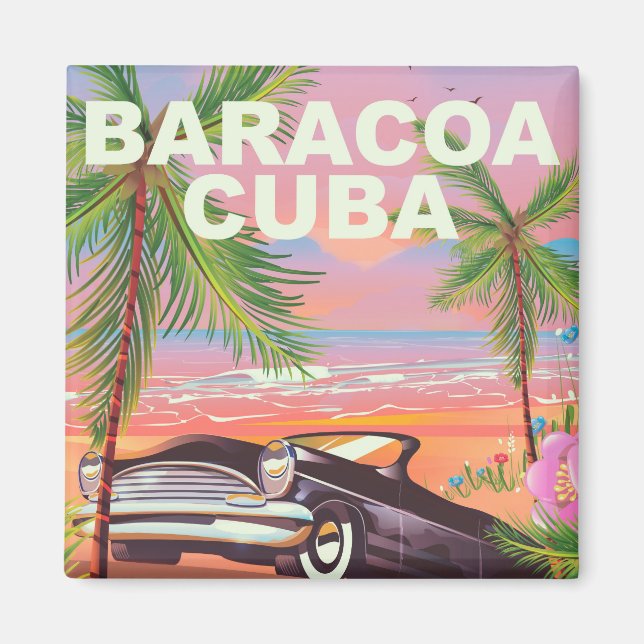Aimant Affiche de voyage automobile de Baracoa Cuba (Devant)