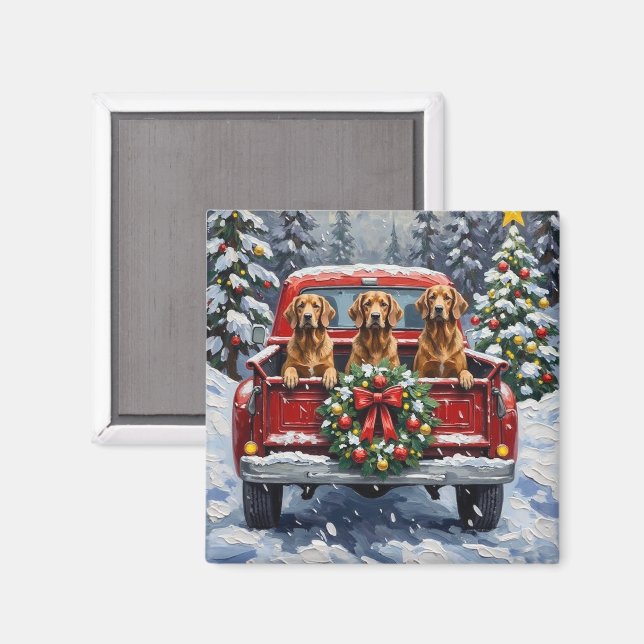 Aimant Afghan Hound Christmas Red Truck Holiday (Recto/Verso)