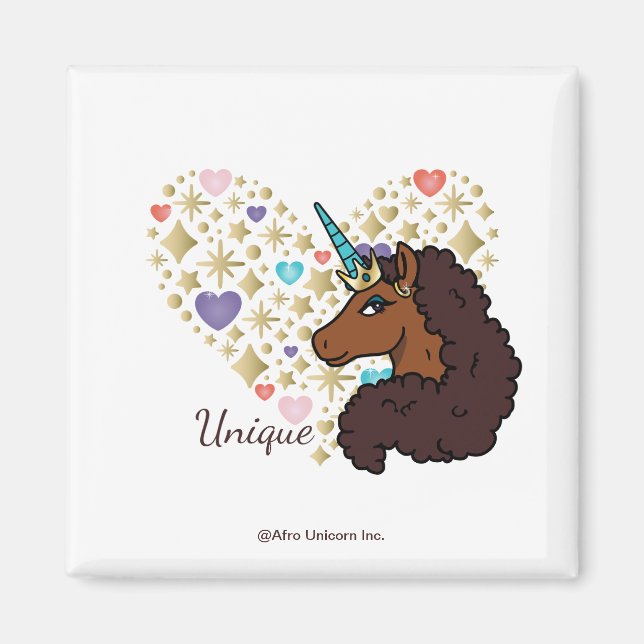 Aimant Afro Unicorn | Design cardiaque unique (Devant)