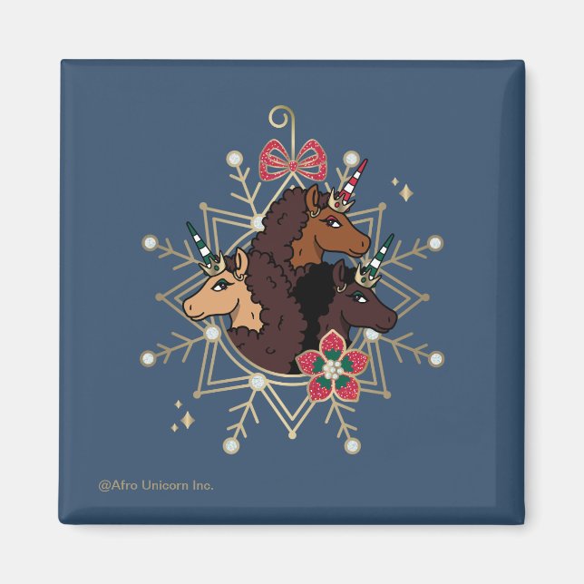 Aimant Afro Unicorn Festive Vacances Magique (Devant)