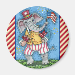 AIMANT AGRÉABLE PATRIOTIQUE ÉLÉPHANT WAVANT DRAPEAU AMÉRI