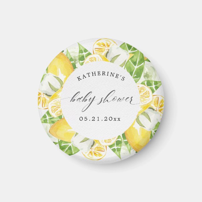 Aimant agrumes citron fleur baby shower monogramme (Devant)