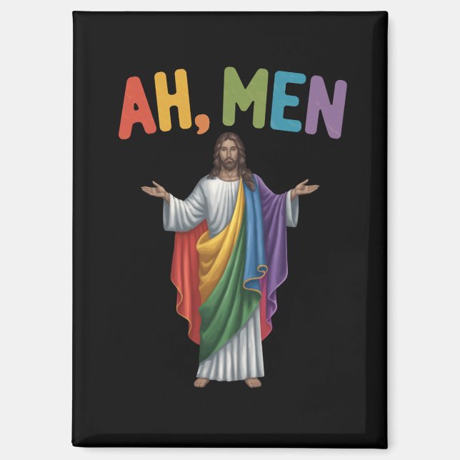 Aimant Ah Men Funny LGBT Gay pride Jesus Rainbow Flag (Recto)