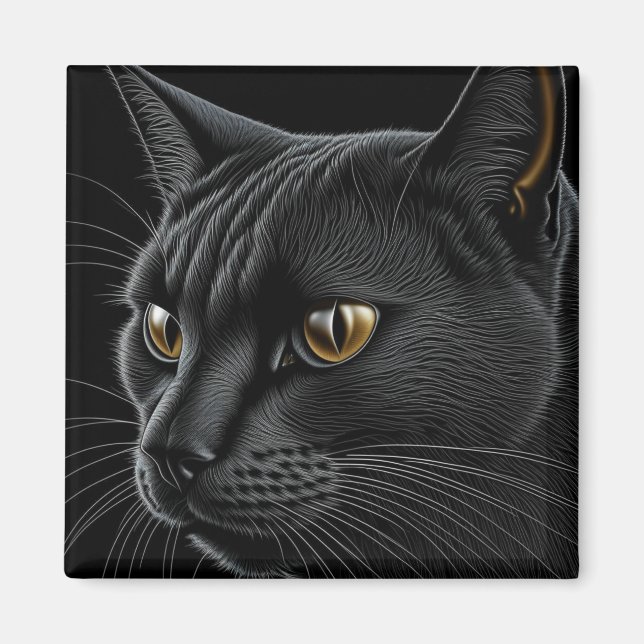 Aimant AI Chat noir avec yeux jaunes (Devant)