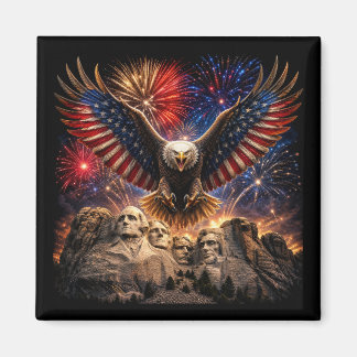 Aimant Aigle chauve patriotique Mont Rushmore Feux d'arti