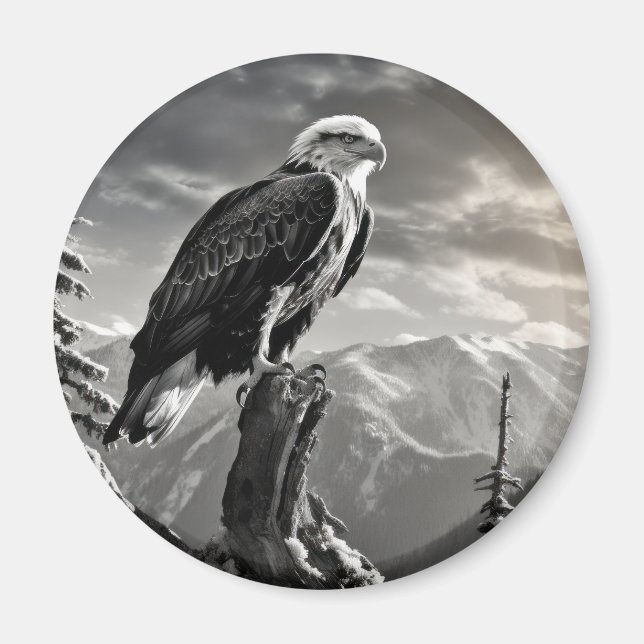 Aimant Aigle Oiseau sauvage Nature Encre Style croquis (Devant)