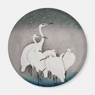 Aimant Aigrettes japonaises Grues Koson Neige d'hiver