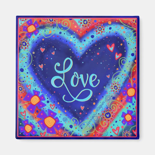 Aimant Aimer Joli Coeur Bleu Inspirivité Florale (Devant)