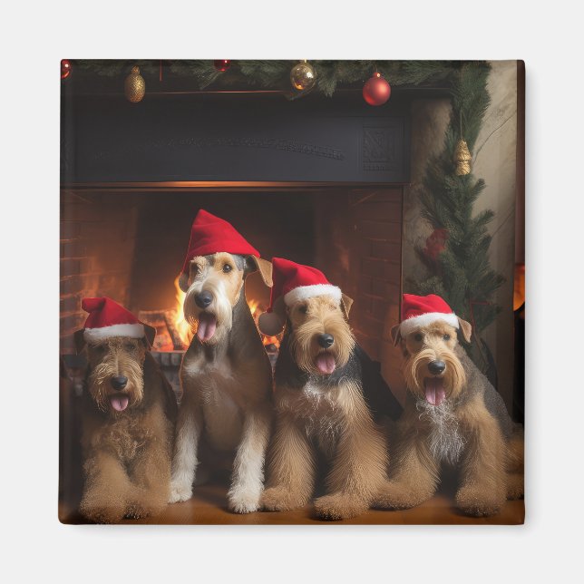 Aimant Airedale près de la cheminée Noël (Devant)